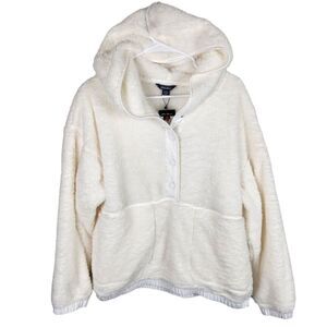NWT Eddie Bauer Sherpa Fleece Teddy Half Snap White Plush Hoodie Women M